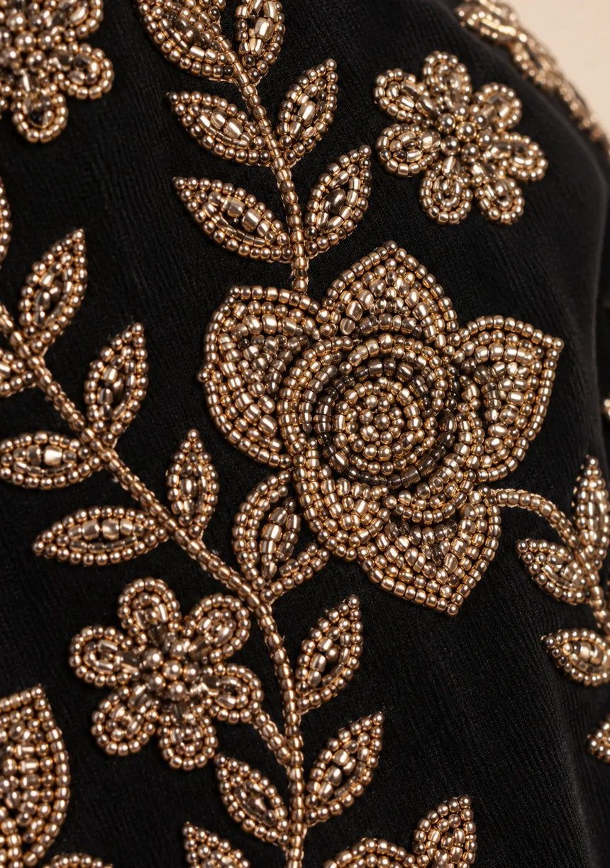 ibBan Women’s Black  Hand Embroidered Beaded Jacket - Morgan