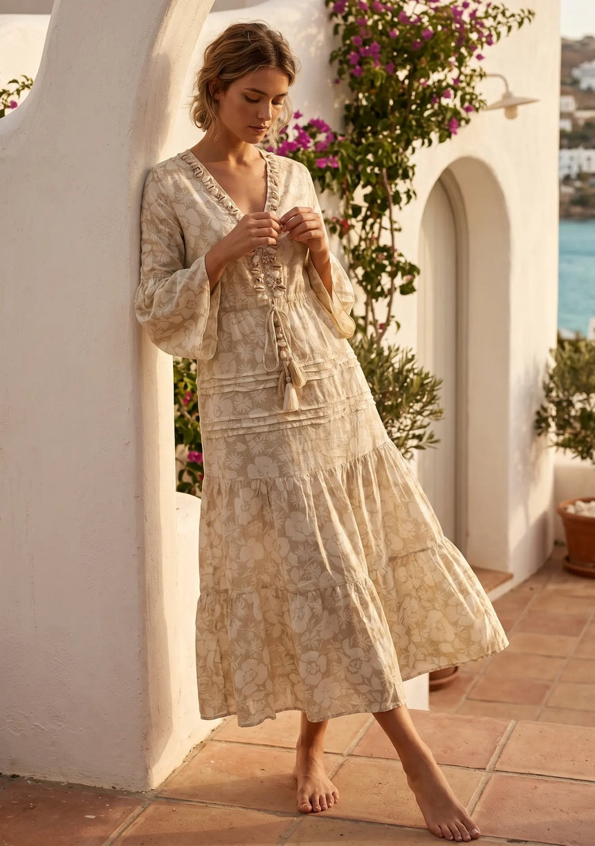 ibBan Floral Printed Cotton Maxi Dress | Women's Boho Resort Dress - Ziba
