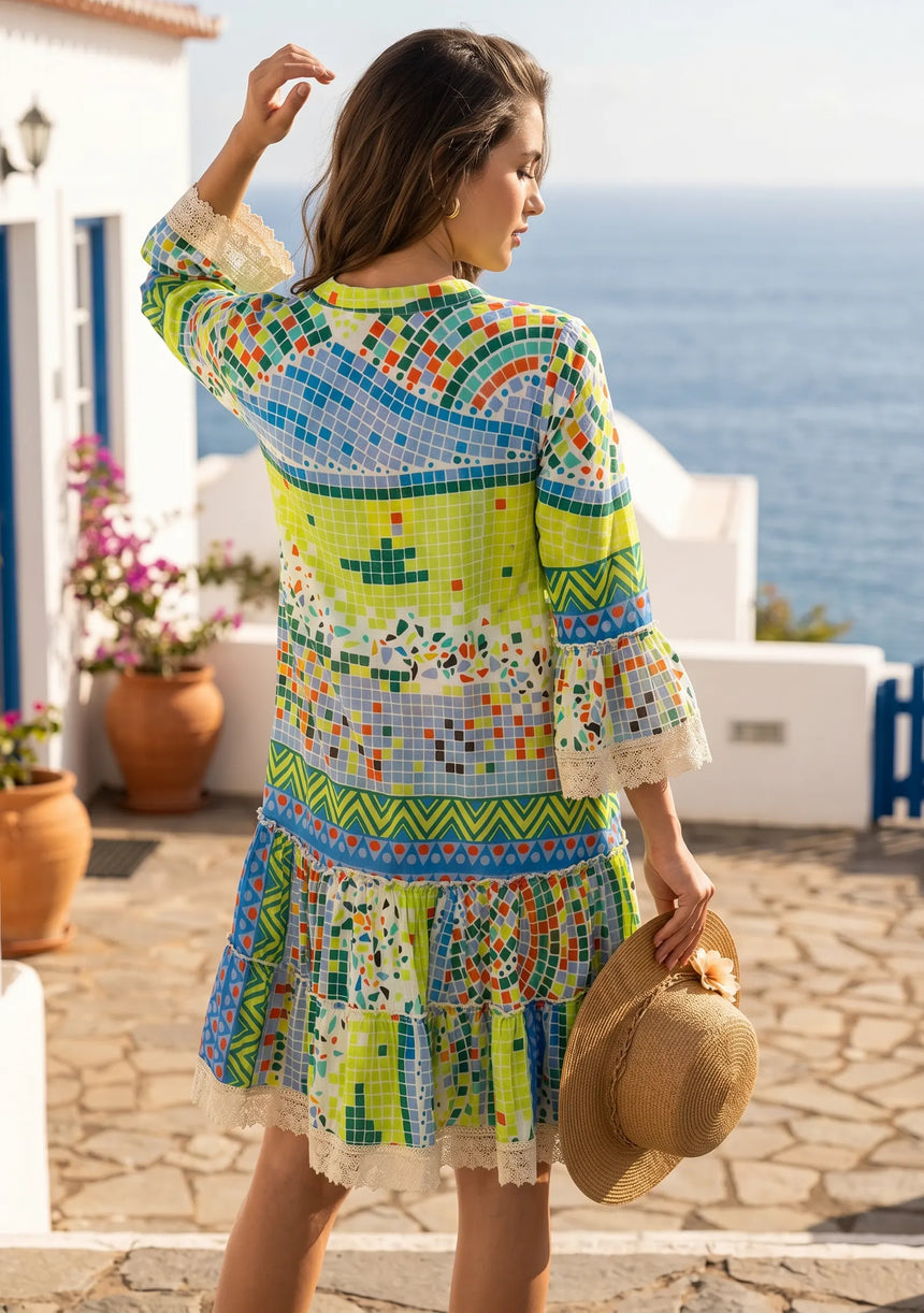 ibBan Premium Cotton Hand Embroidered Short Tunic Dress -Alimra