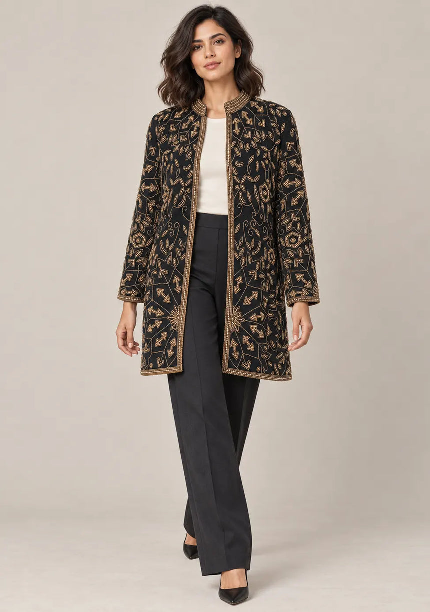ibBan Women’s Black  Jacket with Hand Embroidered - Elowen