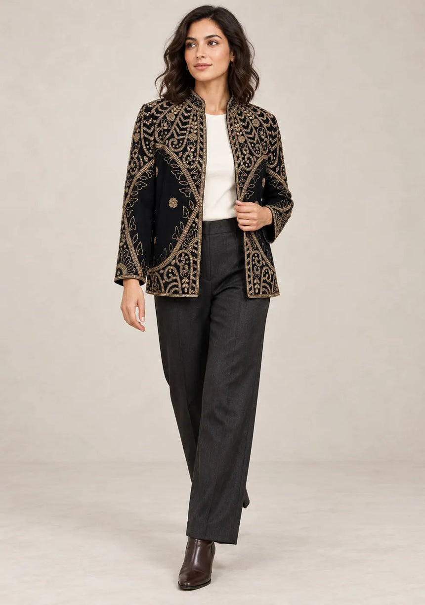 ibBan Women’s Black Mesh Jacket with Hand Embroidered - Jordyan