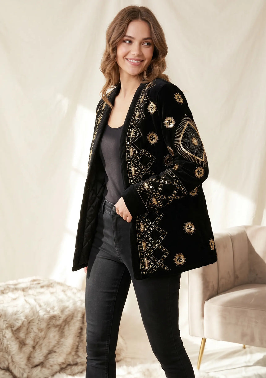 Women's Heavy Embroidered Winter Coat | Luxury Designer Outerwear | ibBan - Alesta
