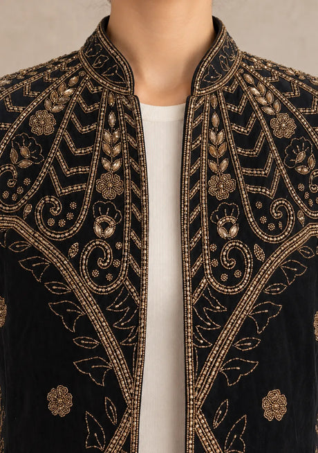 ibBan Women’s Black Mesh Jacket with Hand Embroidered - Jordyan