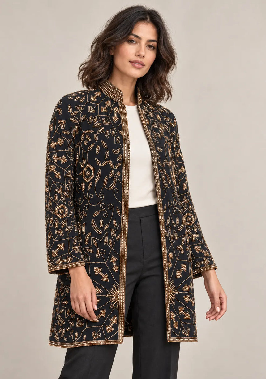 ibBan Women’s Black  Jacket with Hand Embroidered - Elowen