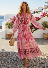 ibBan Pink Embroidered Cotton Maxi Dress | Women's Bohemian Resort Wear-Orla