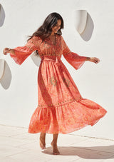 ibBan Printed Long Dress with Hand Embroidery | Women's Resort Maxi Dress - Maya