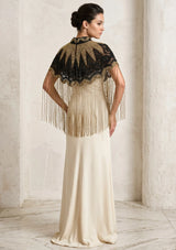 ibBan Black & Gold Hand Beaded Party Cape | Luxury Embroidered Evening Cape - Gunsa