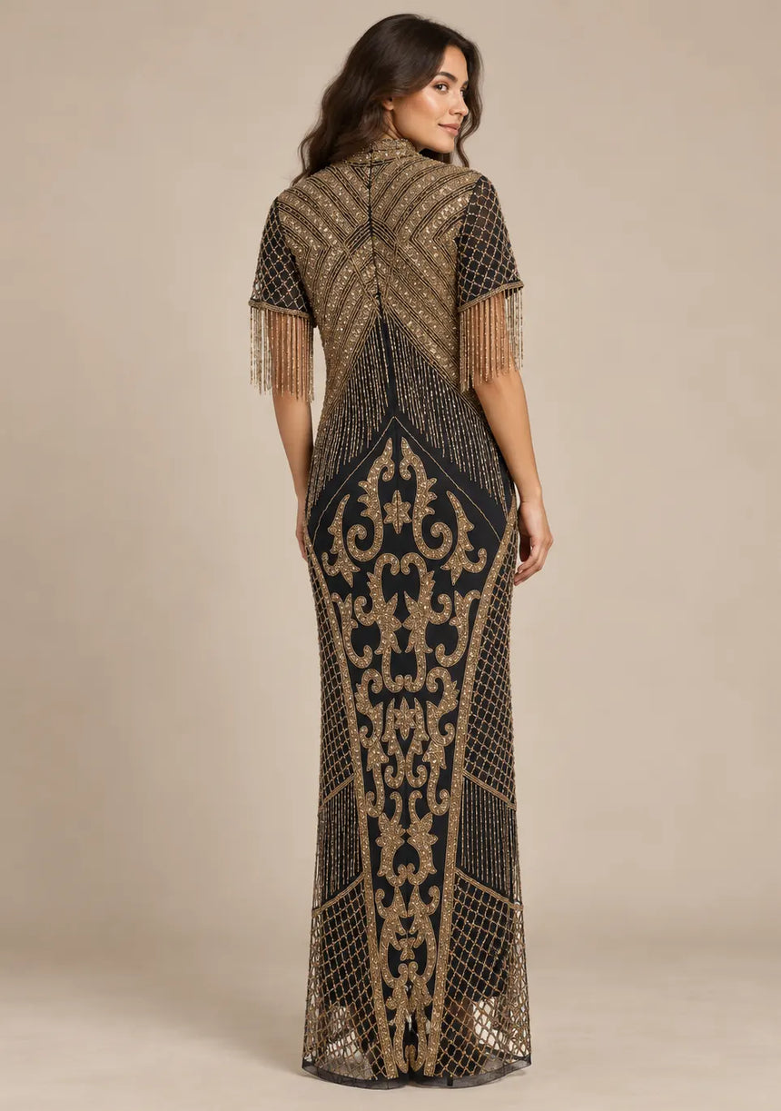 Women’s Party Long Dress with Gold Hand Embroidery - Sophie