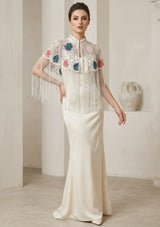 ibBan Floral Hand Beaded Party Cape | Luxury Embroidered Evening Cape - Sika