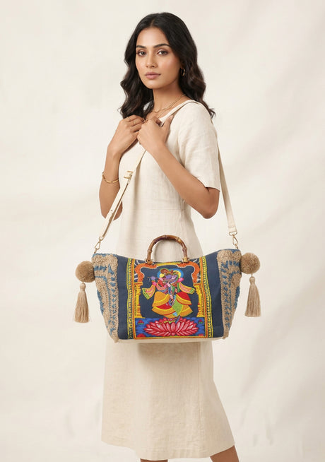 Bolso de lona bordado para mujer - Lila