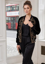 ibBan Women's Leather Sleeve Hand Embroidered Jacket - Asleen
