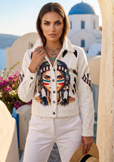 Artistic hand embroidery, artistic printed artwork Women Jacket- Lea Jacket