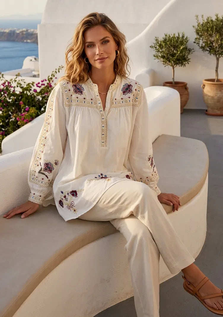 Premium Embroidered Cotton Tunic | Women's Designer Tunic by ibBan - Emet