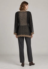 ibBan Women’s Black Mesh Long Jacket with Hand Embroidered - Aminta
