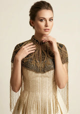 ibBan Black & Gold Beaded Net Neck Cape - Daina