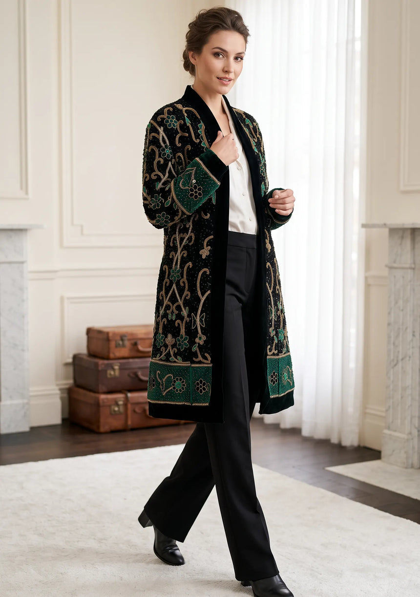 ibBan Luxury Hand Embroidered Women's Coat -Abiba
