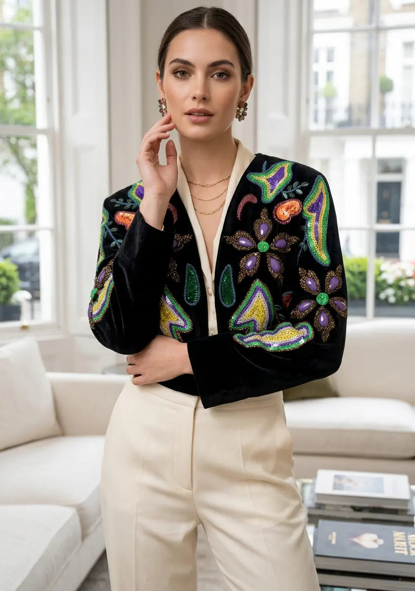 ibBan Women's Hand Embroidered Velvet Winter Jacket- Nigar Jacket