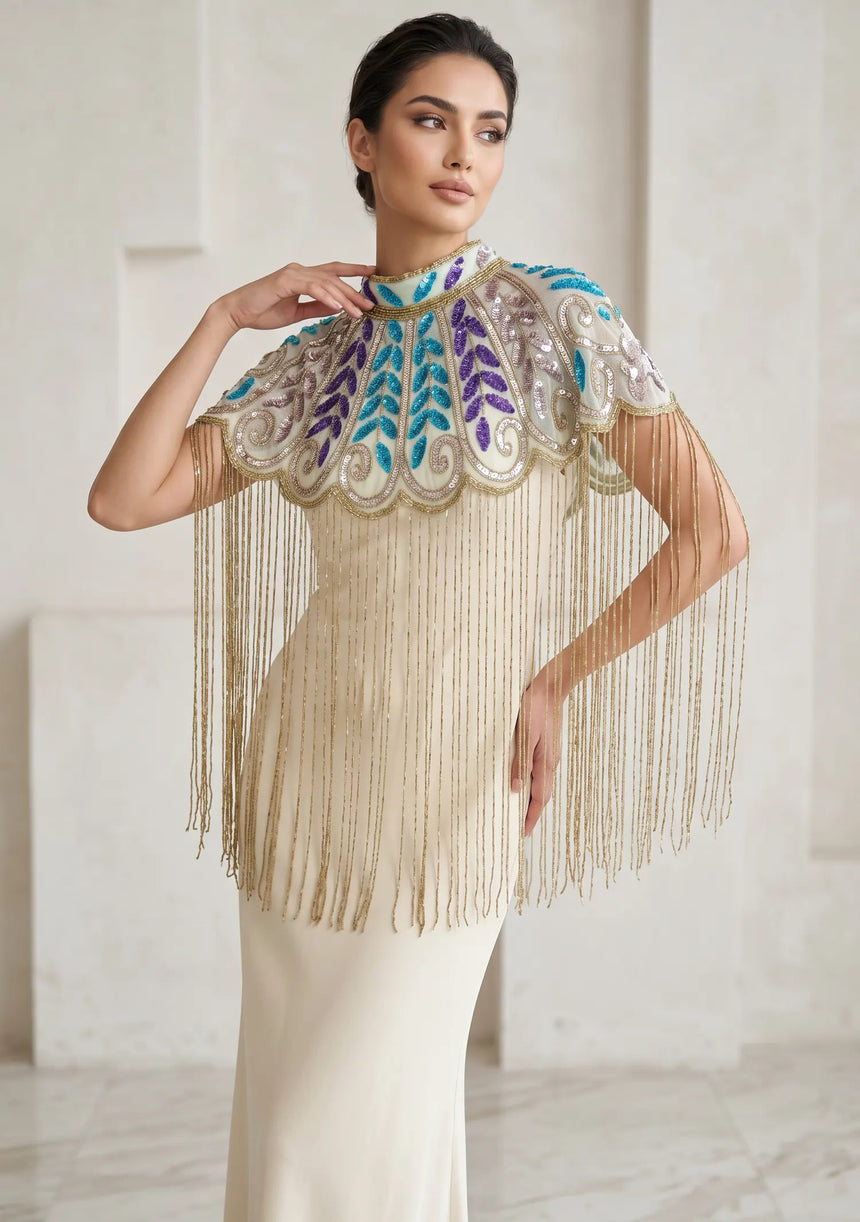 Women's Hand Embroidered Beaded Evening Cape | ibBan - Zera