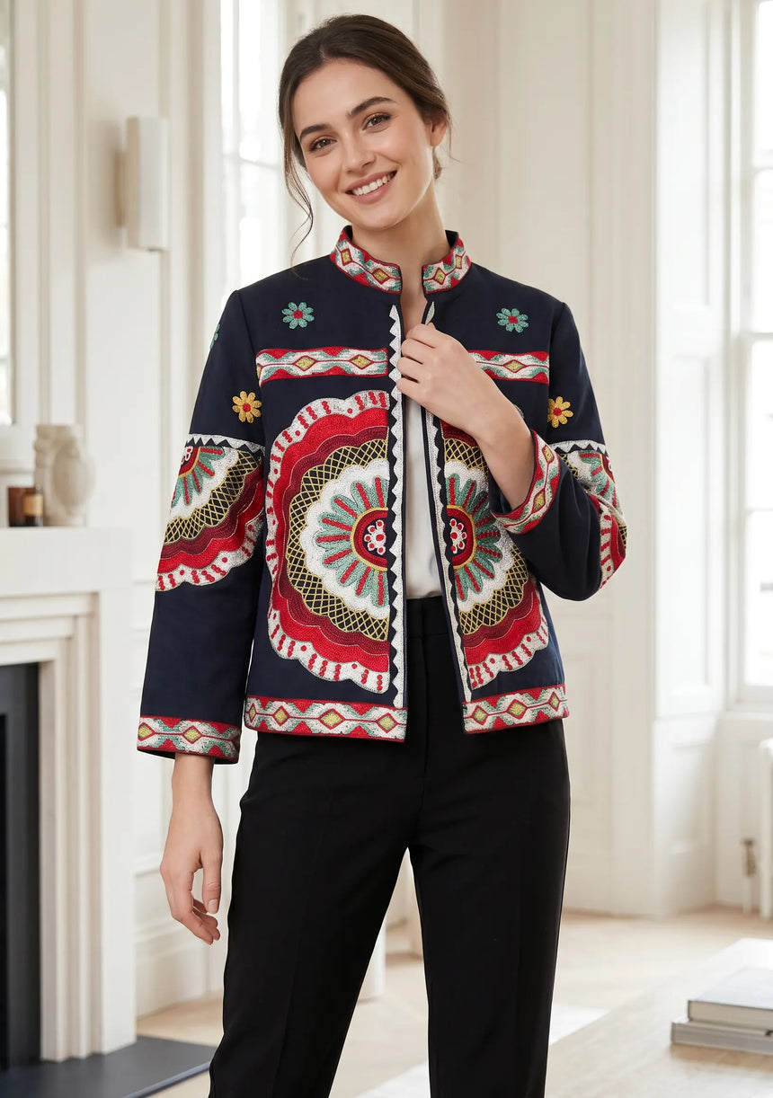 ibBan Hand Embroidered Winter Jacket for Women | Luxury Artisan Outerwear - Rose
