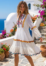 Luxury White Cotton Embroidered Summer Dress for Women | ibBan-Fani
