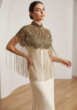 ibBan Luxury Hand Beaded Party Cape | Gold Embroidered Evening Cape for Women - Linza