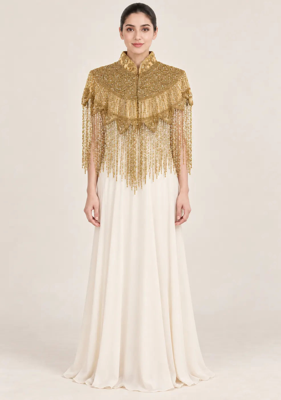 ibBan Gold Luxury Embroidered Evening Cape -Efli