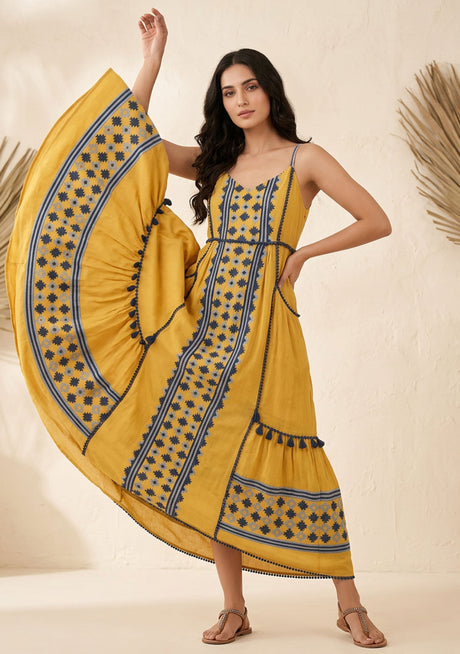 Vestido largo sin mangas de algodón para mujer - Disha