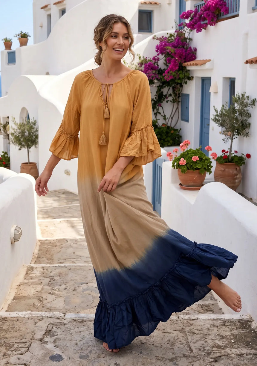 ibBan Tie-Dye Rayon Maxi Dress | Women's Boho Resort Summer Dress -Mania
