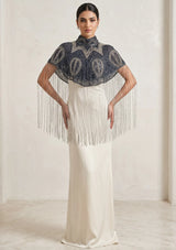 Women's Black Beaded Fringe Cape | Luxury Embroidered Cape by ibBan - Ela