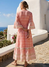 ibBan Hand Embroidered Long Cotton Maxi Dress - Chek Print
