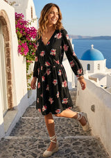 ibBan Black Floral Printed Cotton Summer Dress | Women's Casual Holiday Dress -Dalia