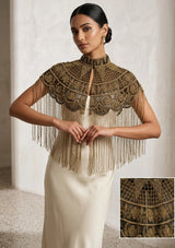 ibBan Luxury Hand Beaded Party Cape | Gold Embroidered Evening Cape for Women - Linza