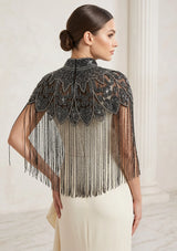 ibBan Black Hand Beaded Party Cape | Luxury Embroidered Evening Cape - Mazi