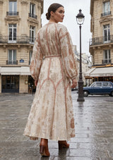 ibBan Beige Hand Embroidered Winter Maxi Dress | Cotton Lurex Luxury Dress - Efnan
