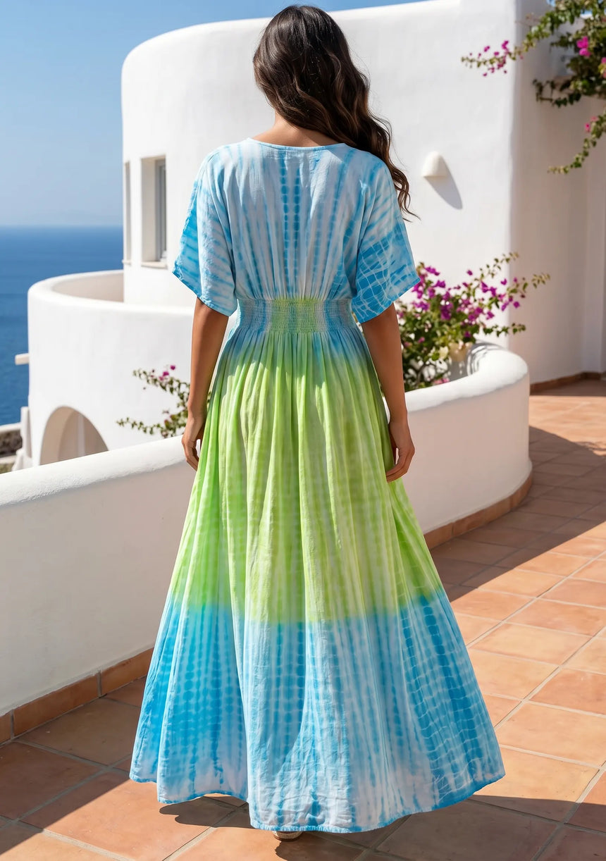 ibBan Premium Rayon Tie-Dye Maxi Dress | Women's Luxury Resort Dress -Lexi Long Dress