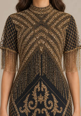 Women’s Party Long Dress with Gold Hand Embroidery - Sophie