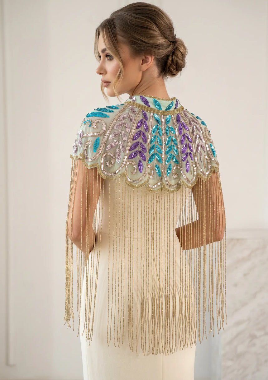 Women's Hand Embroidered Beaded Evening Cape | ibBan - Zera
