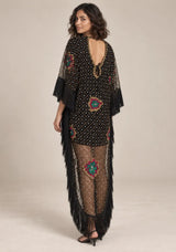 ibBan Black Kaftan Dress with Hand Beadwork & Fringe - Felipe
