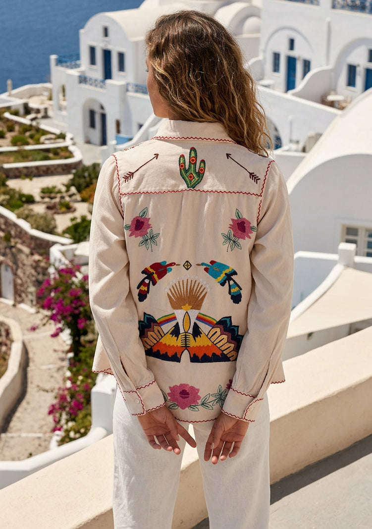 Premium Cotton  Fabric with Hand Embroidery Shirt Collar Neck- Gypsy