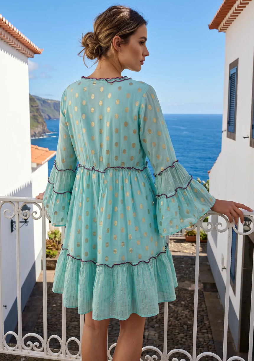 ibBan Hand Embroidered Cotton Short Dress | Women's Summer Boho Dress- Tura