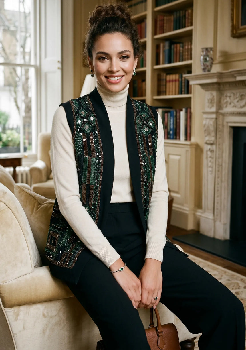ibBan Women's Hand Embroidered Gilet | Luxury Designer Gilet - Anum