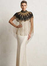 ibBan Black & Gold Hand Beaded Party Cape | Luxury Embroidered Evening Cape - Gunsa