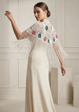 ibBan Floral Hand Beaded Party Cape | Luxury Embroidered Evening Cape - Sika
