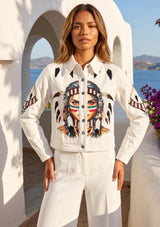 Artistic hand embroidery, artistic printed artwork Women Jacket- Lea Jacket