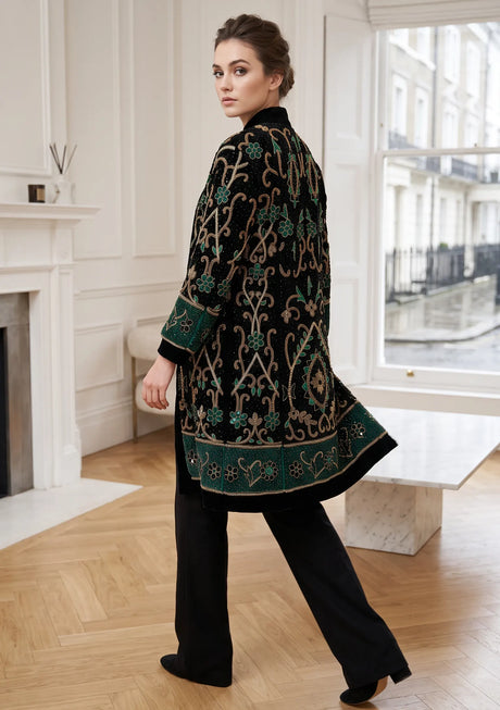 Manteau de Luxe ibBan Brodé Main pour Femme -Abiba