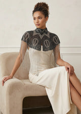 Women's Black Beaded Fringe Cape | Luxury Embroidered Cape by ibBan - Ela