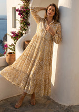 ibBan Printed Cotton Collar Dress with Hand Embroidery - Greeta