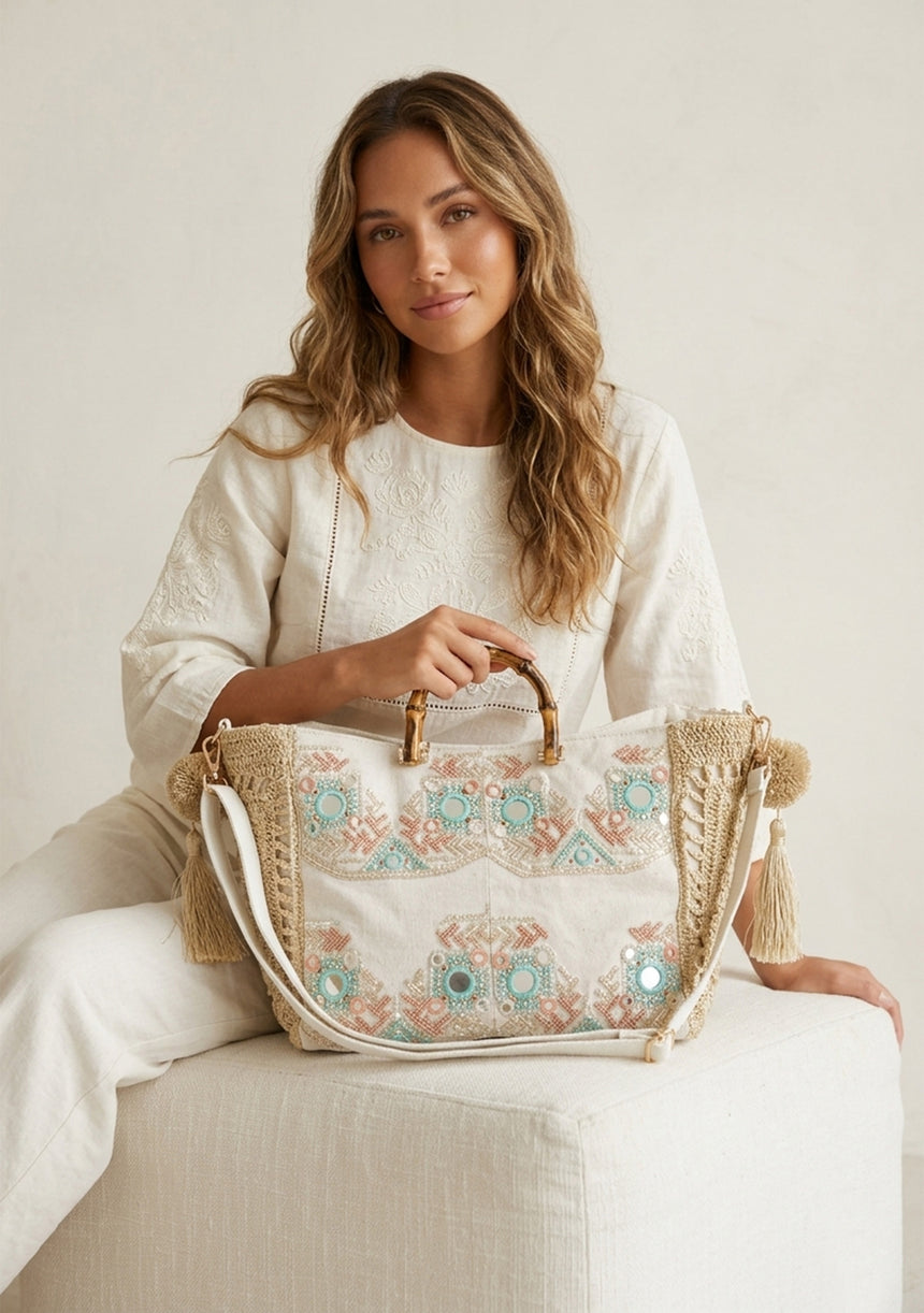 Bolso de lona bordado para mujer - Peras