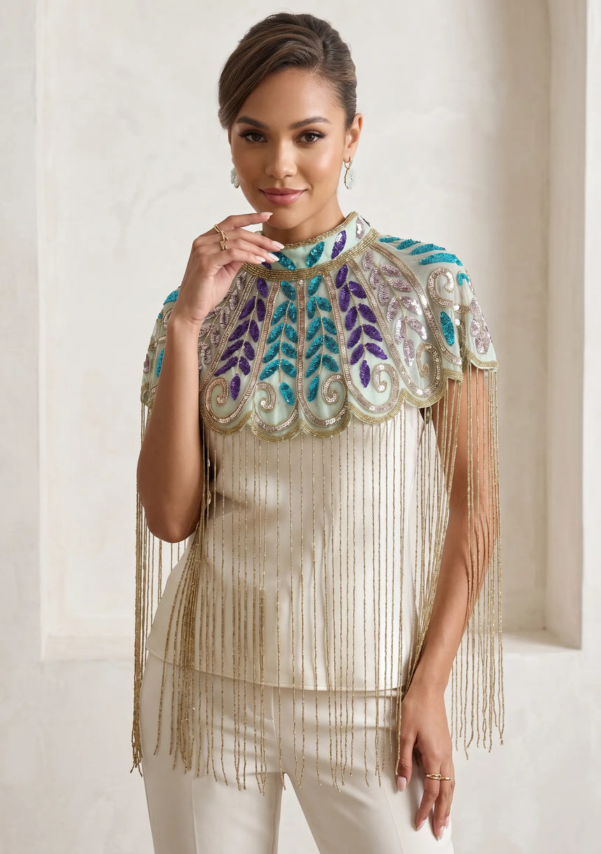 Women's Hand Embroidered Beaded Evening Cape | ibBan - Zera