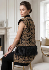 ibBan Luxury Black Vest Coat with Heavy Gold Hand Embroidery - Goldy Vest Coat